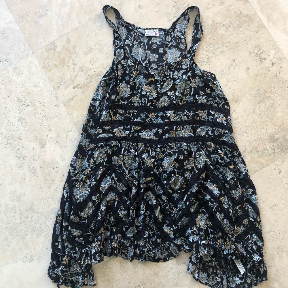 Free People Black Floral Lace Trapeze Slop Dress